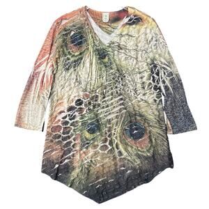 Jess & Jane Womens Ruffle Tunic Top Size 2X Pleated Asymmetrical Hem‎ Peacock